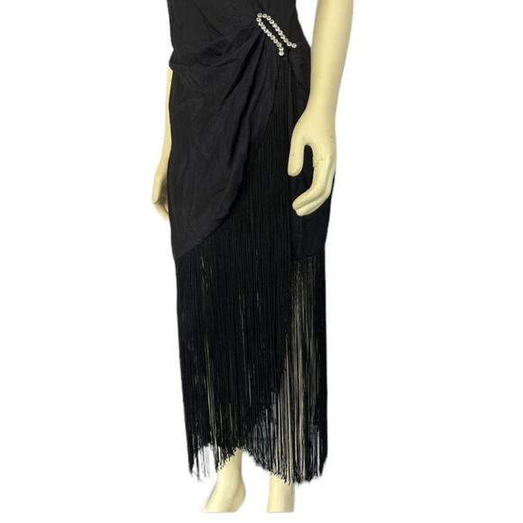 Vintage Dave & Johnny faux wrap fringed flapper dress gathered to side small - Picture 4 of 12